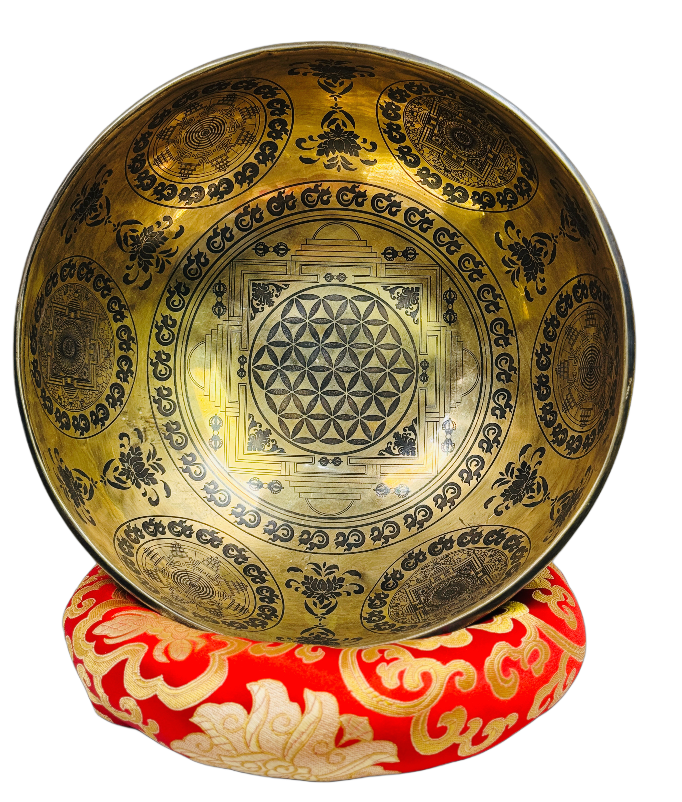 Flower of Life Engraved Singing Bowl with Yantra & Mandala Motifs