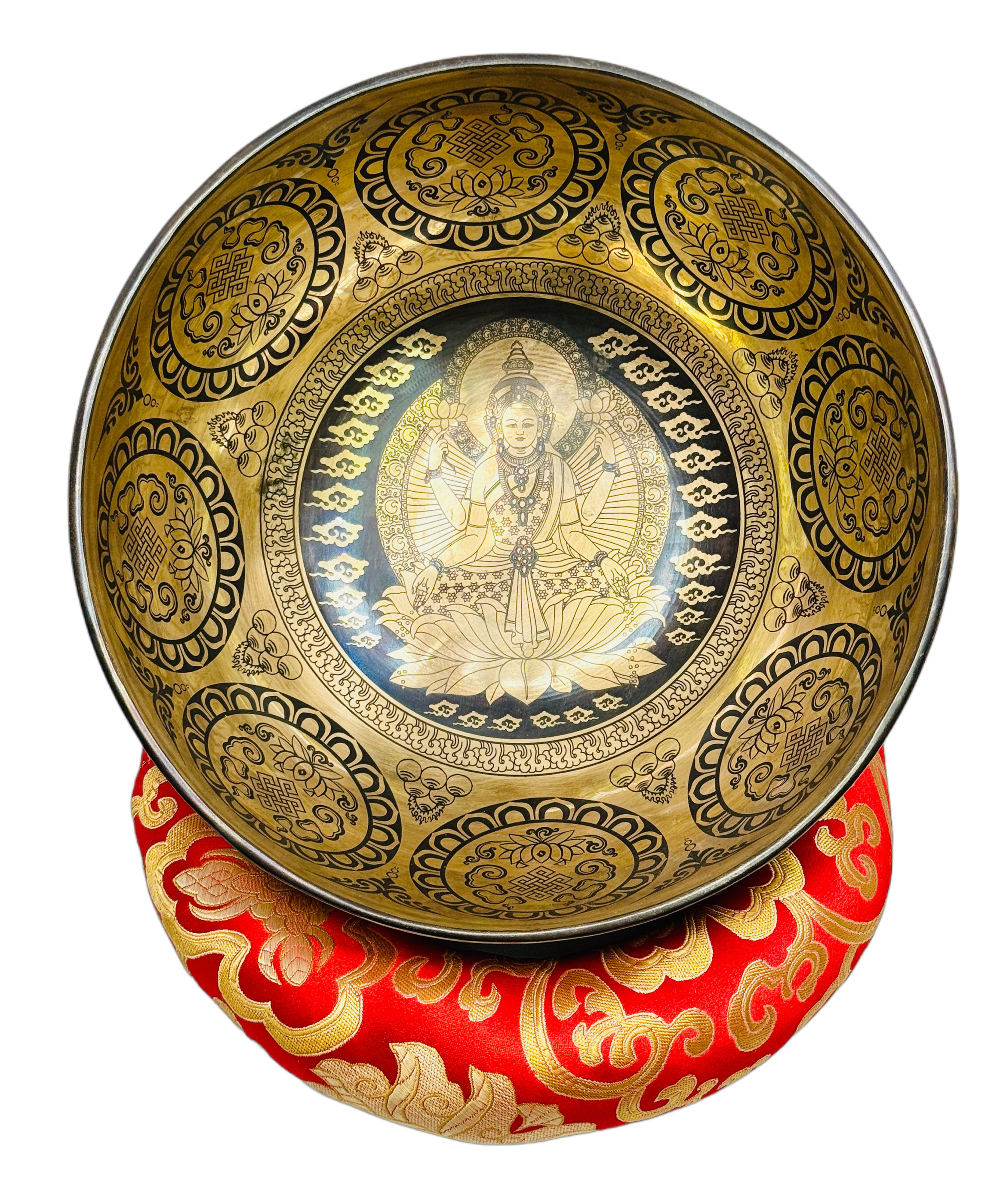 Engraved Singing Bowl with Endless Knot & Lotus Motifs
