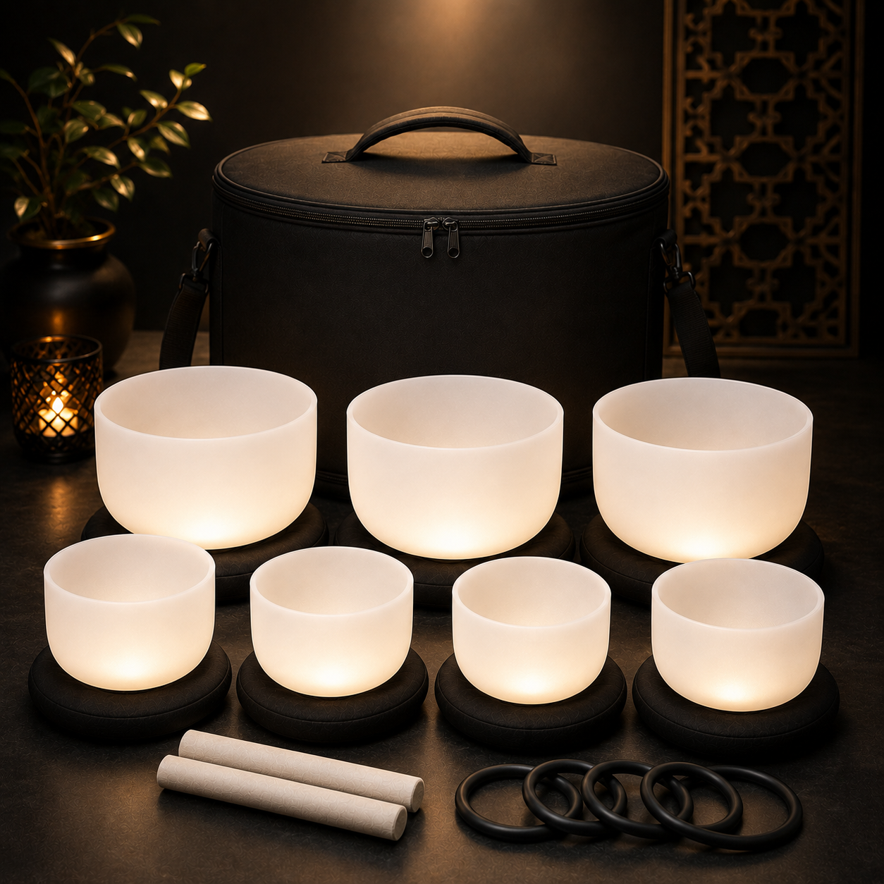 Crystal Singing Bowl Set ( White )
