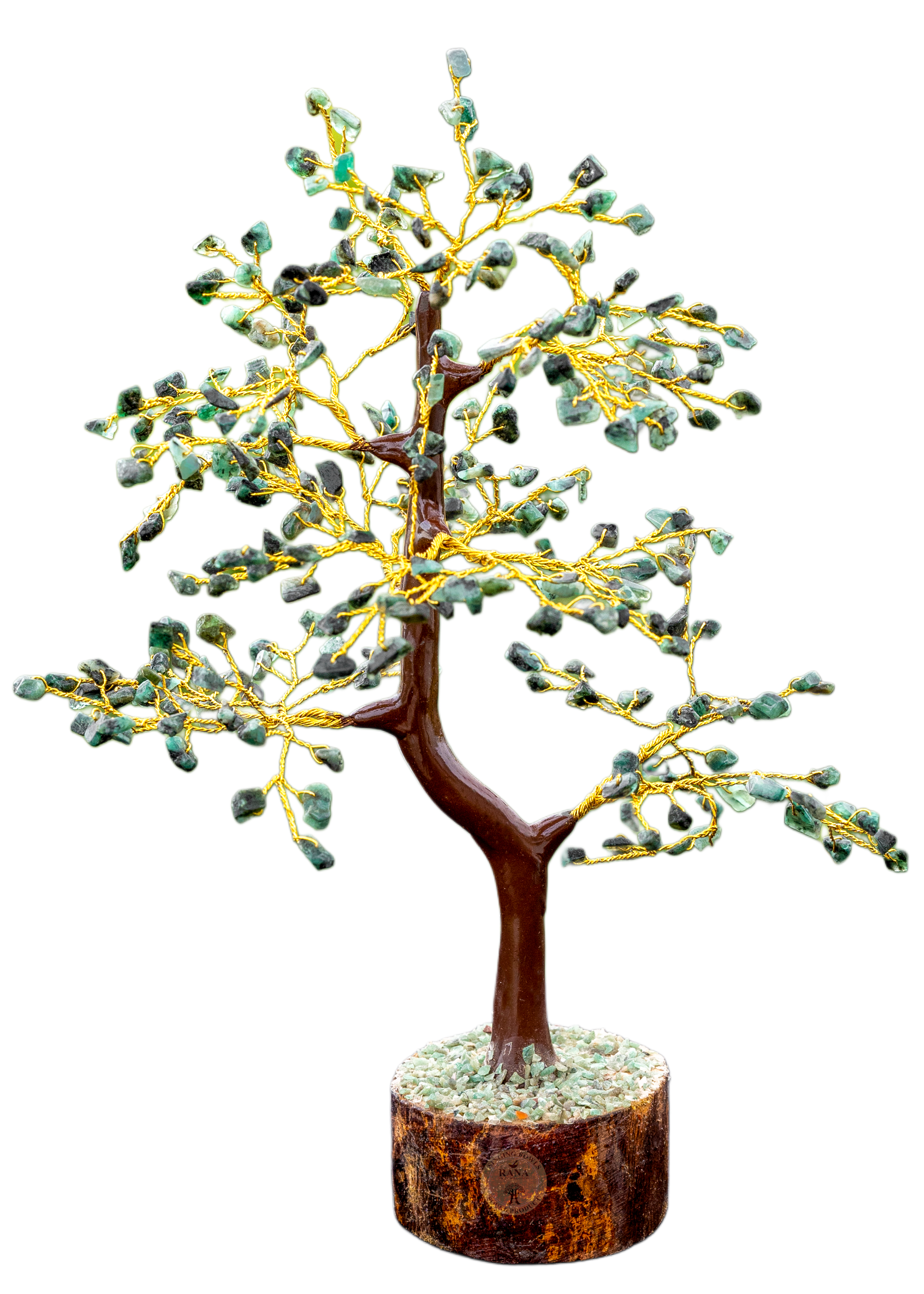Green Aventurine Gemstone Bonsai Tree on Wooden-Style Base