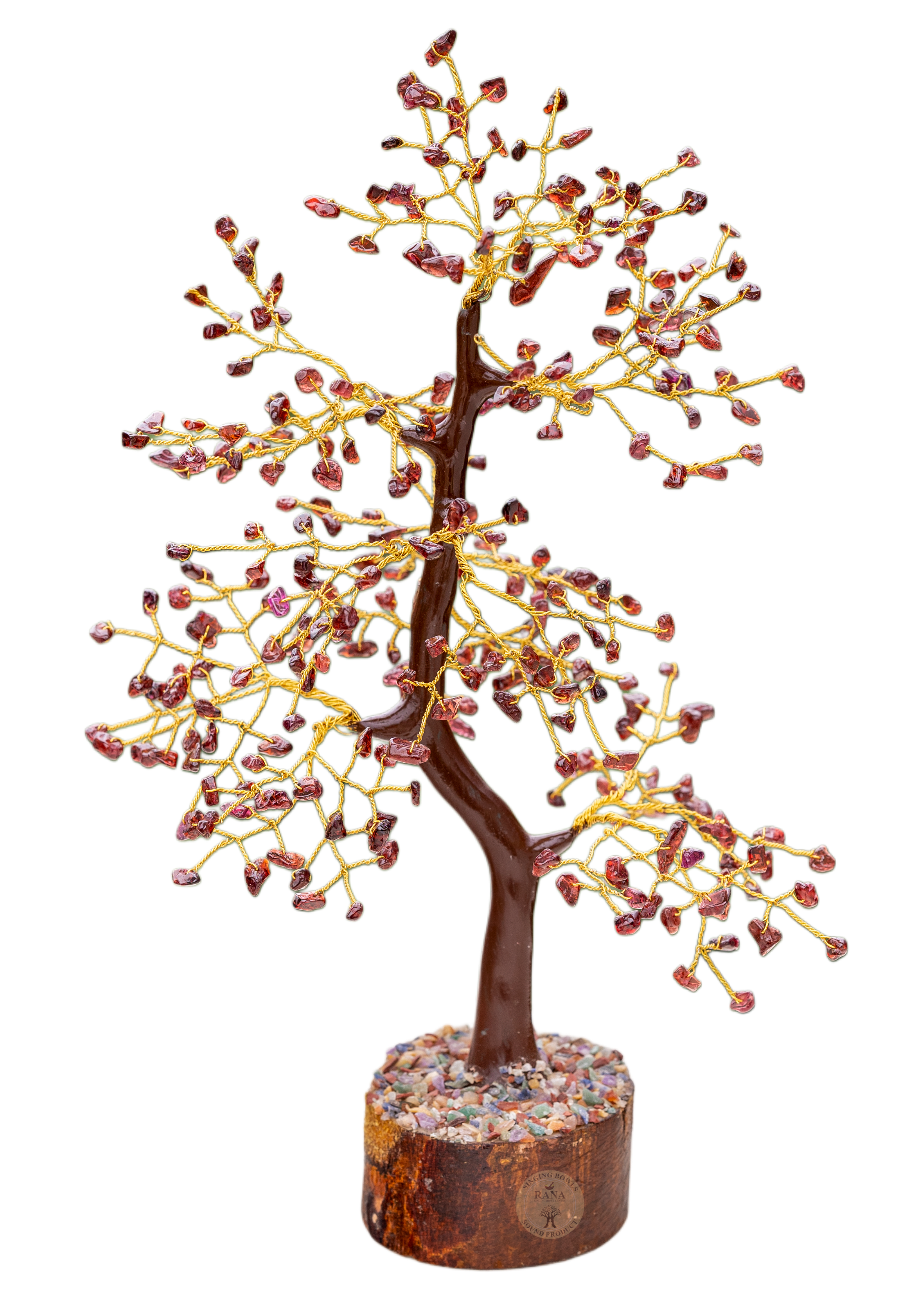 Red Garnet Gemstone Bonsai Tree on Wooden-Style Base
