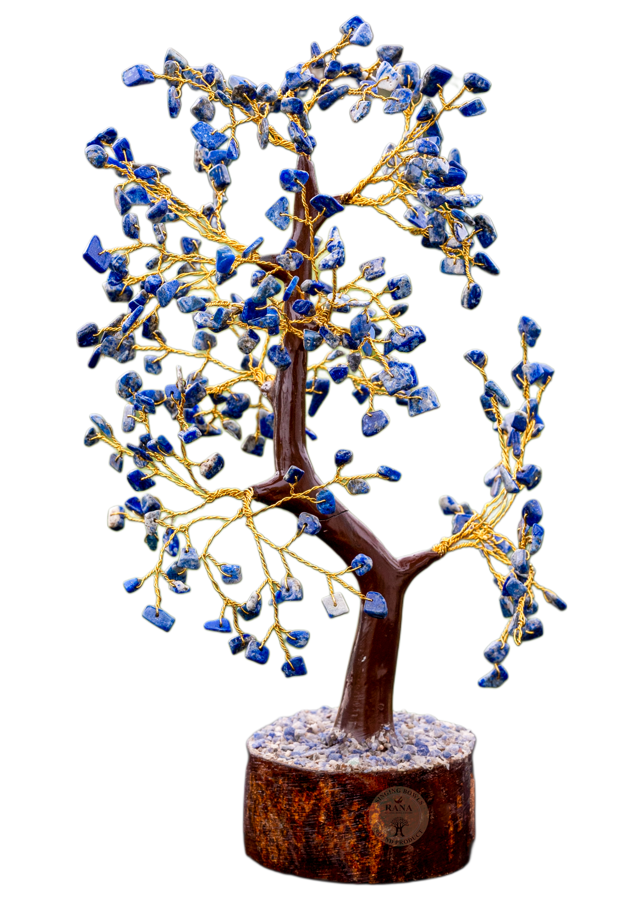 Lapis Lazuli Gemstone Bonsai Tree on Wooden-Style Base
