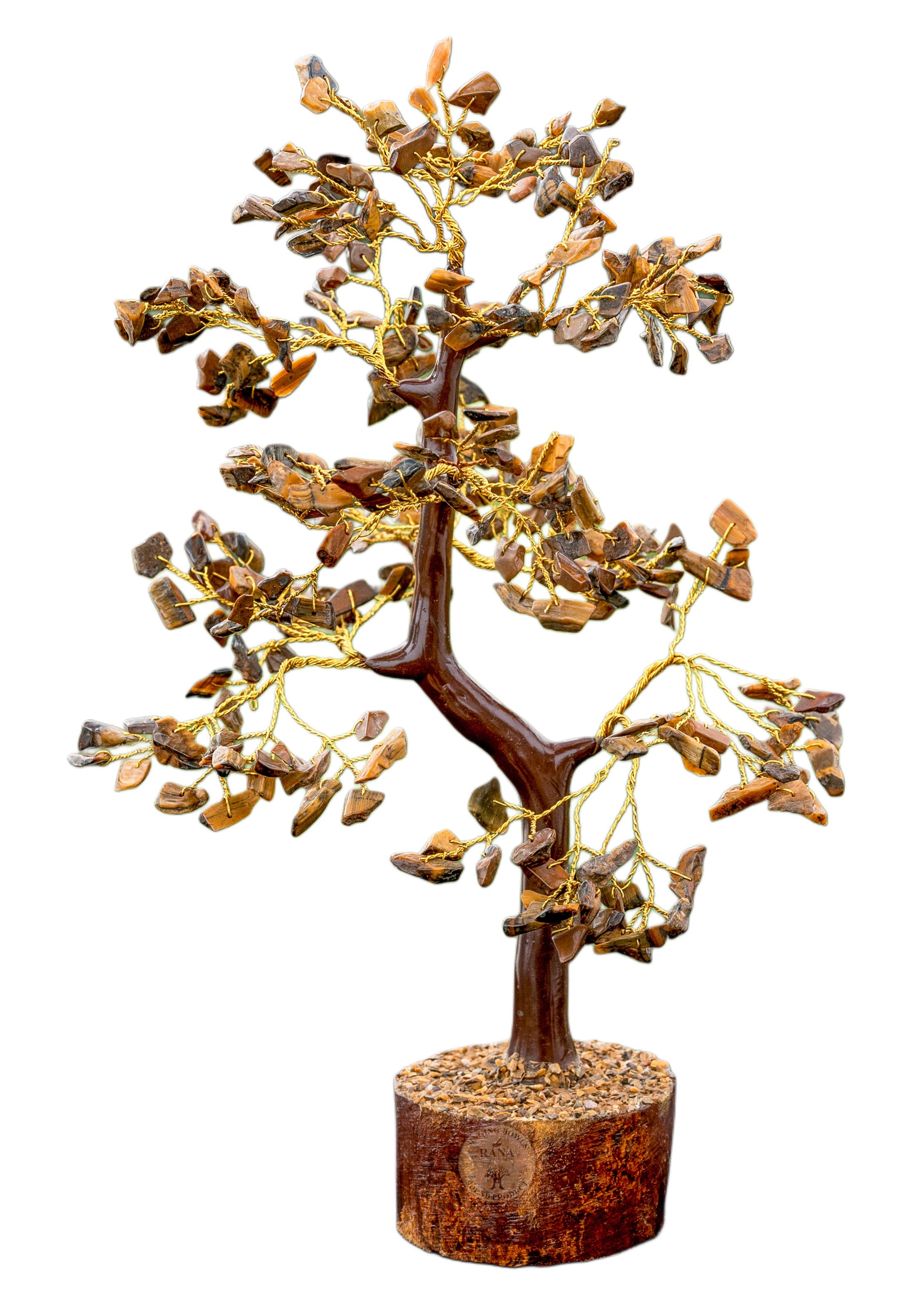 Tiger Eye Gemstone Bonsai Tree on Wooden-Style Base