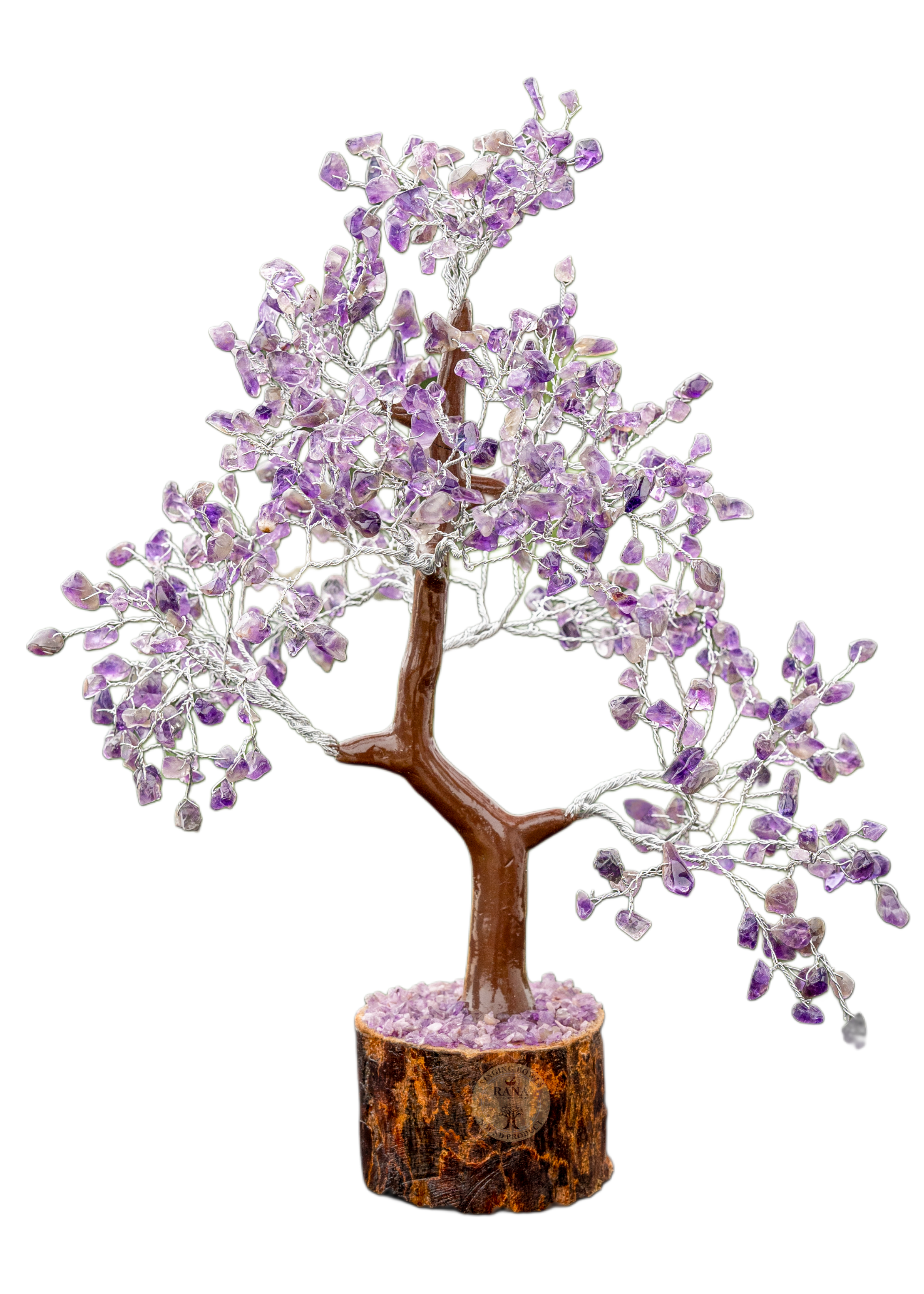Amethyst Crystal Gemstone Tree on Natural Wooden Base