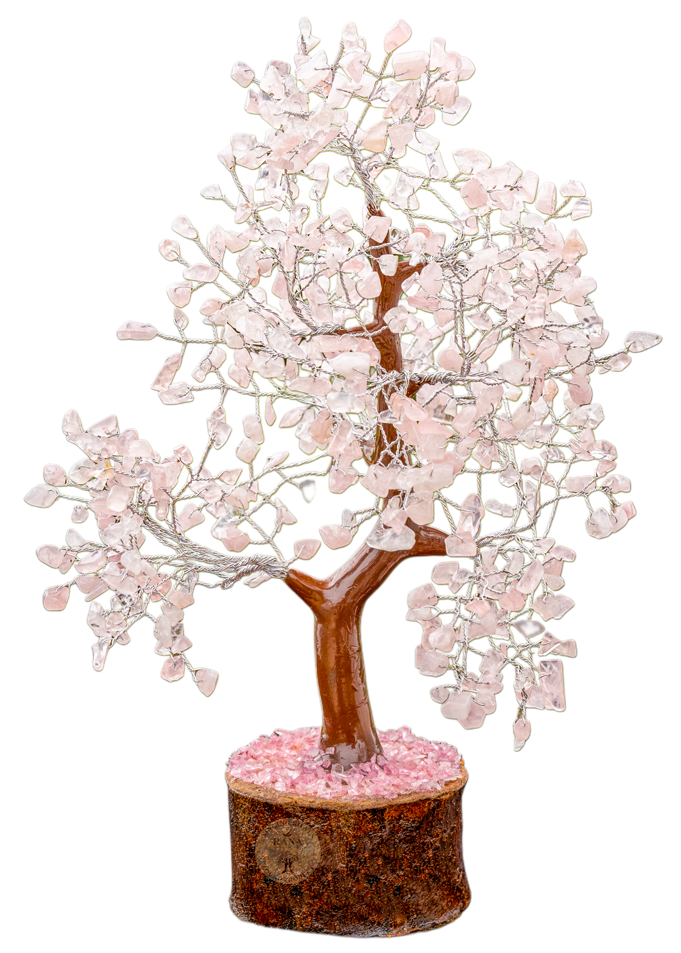 Rose Quartz Crystal Gemstone Tree on Wooden Base