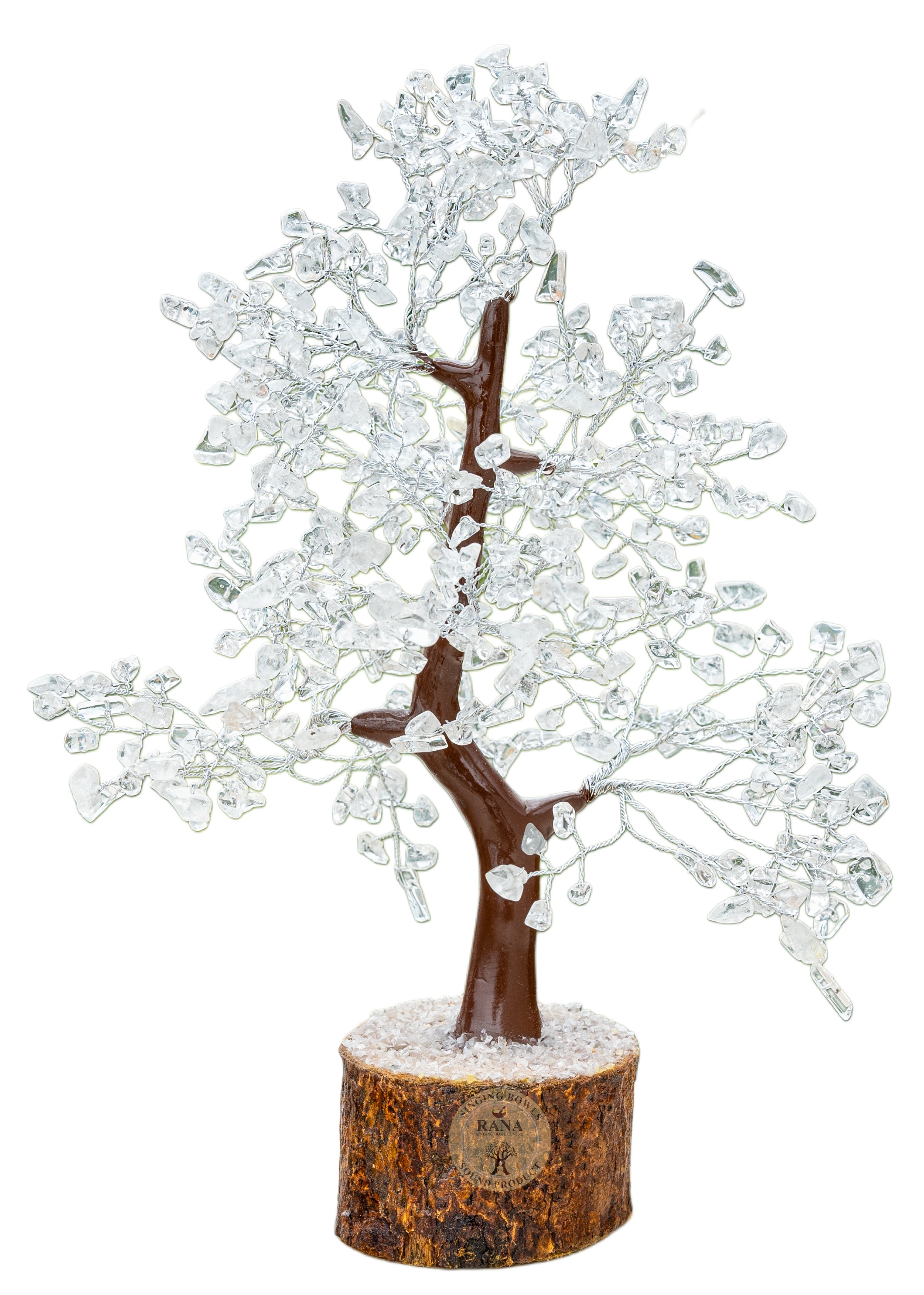 Clear Quartz Crystal Gemstone Tree on Wooden Base