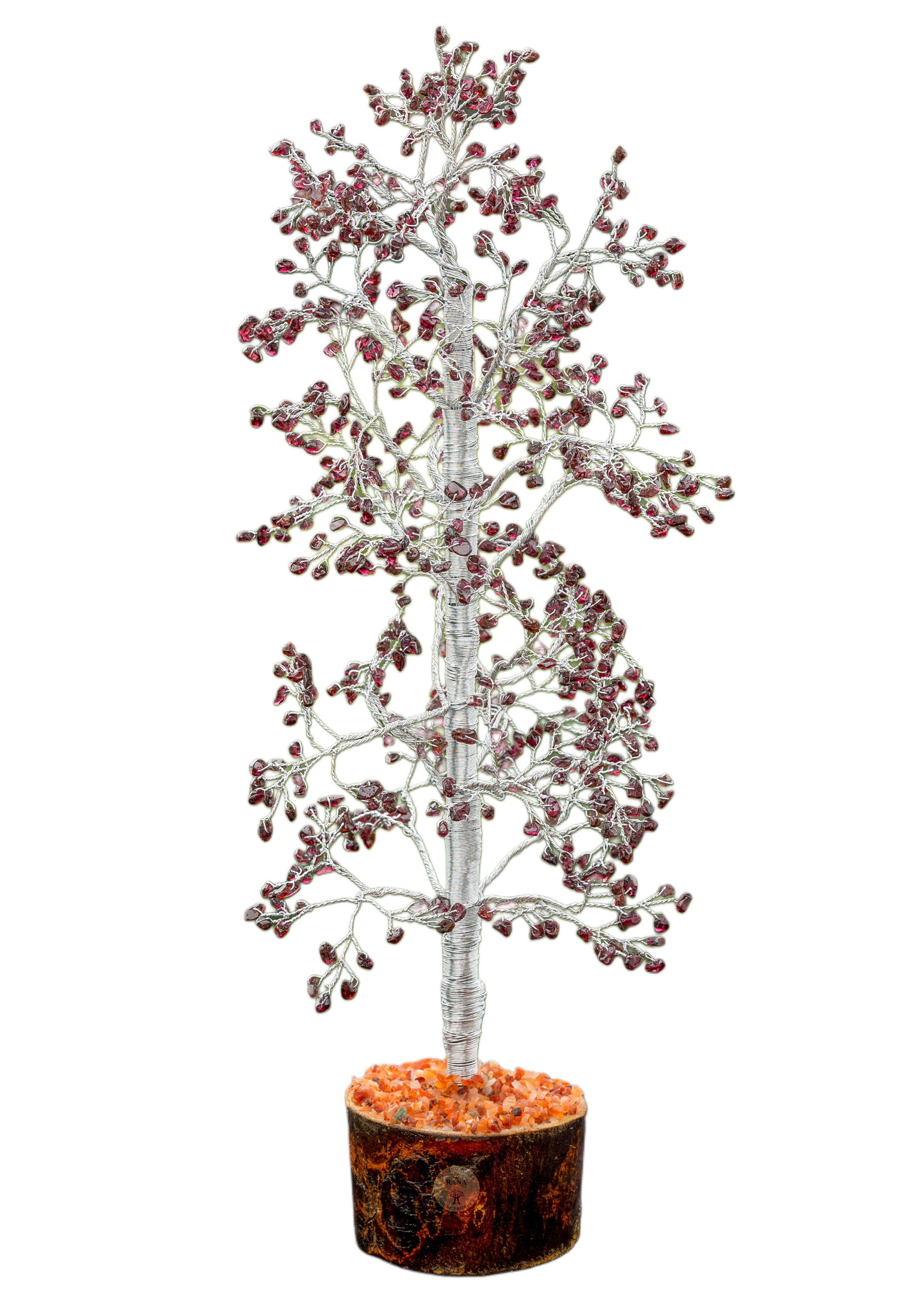Garnet Crystal Gemstone Tree on Wooden Base