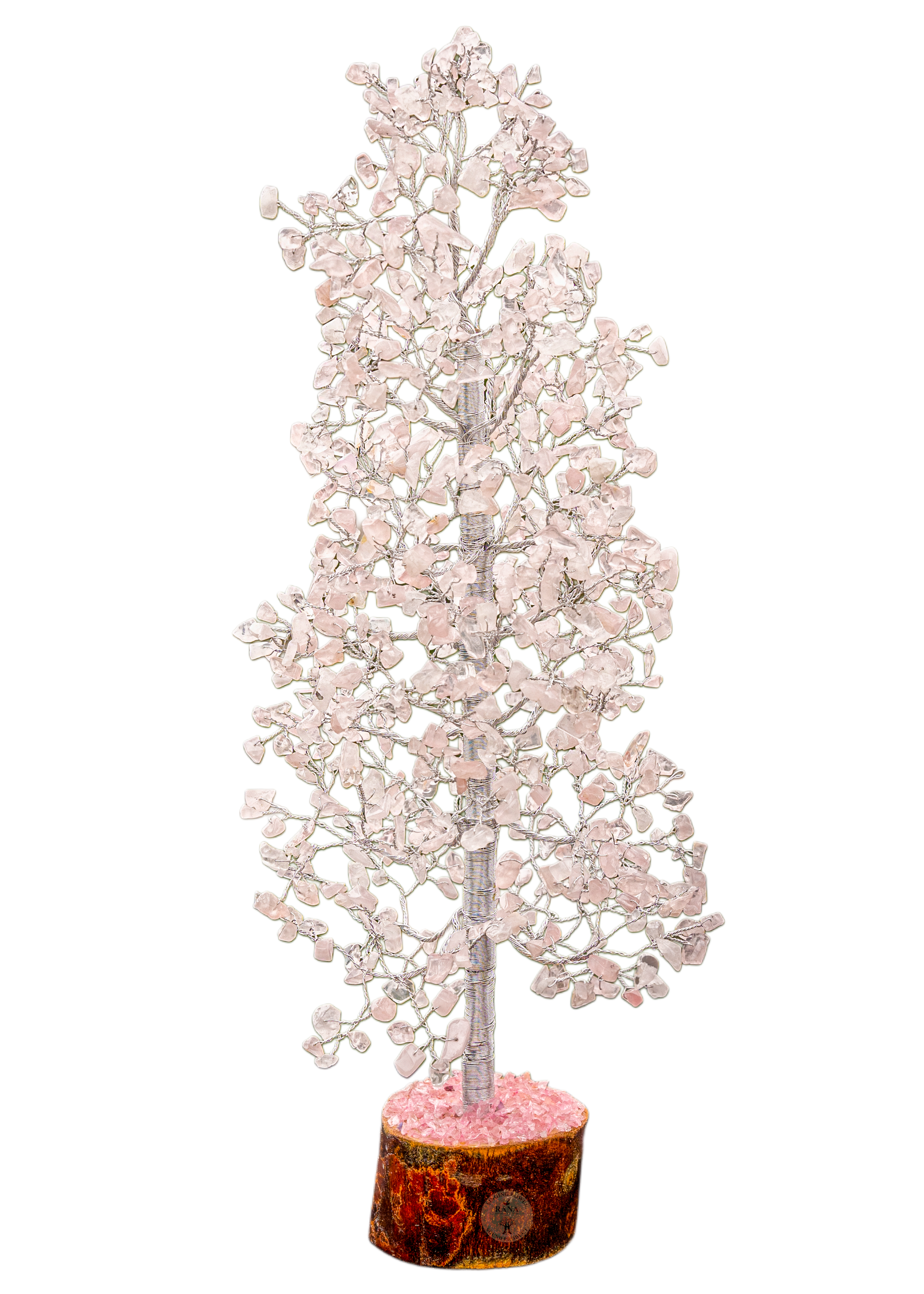 Rose Quartz Crystal Gemstone Tree on Wooden Base