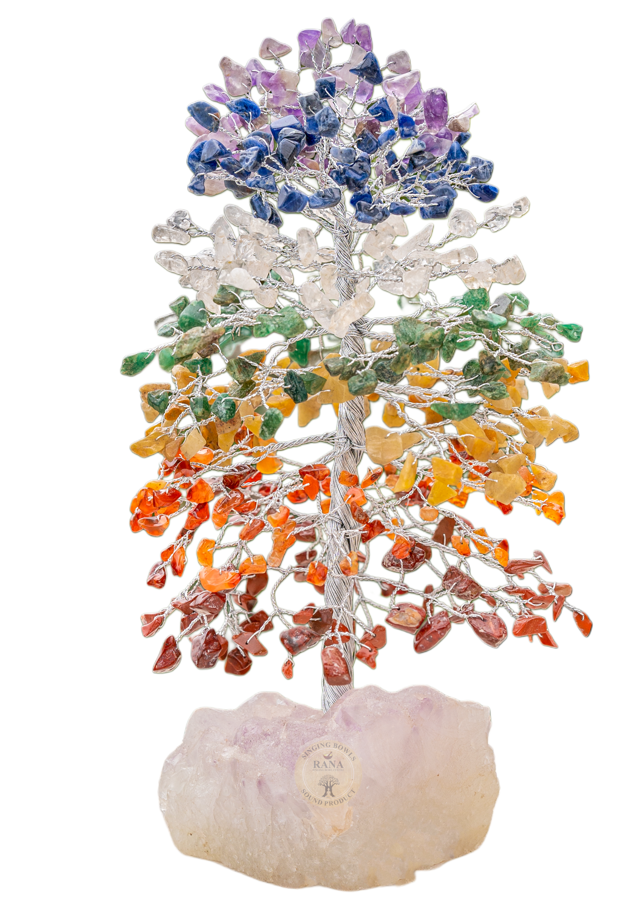 Seven Chakra Gemstone Tree on Natural Quartz Base