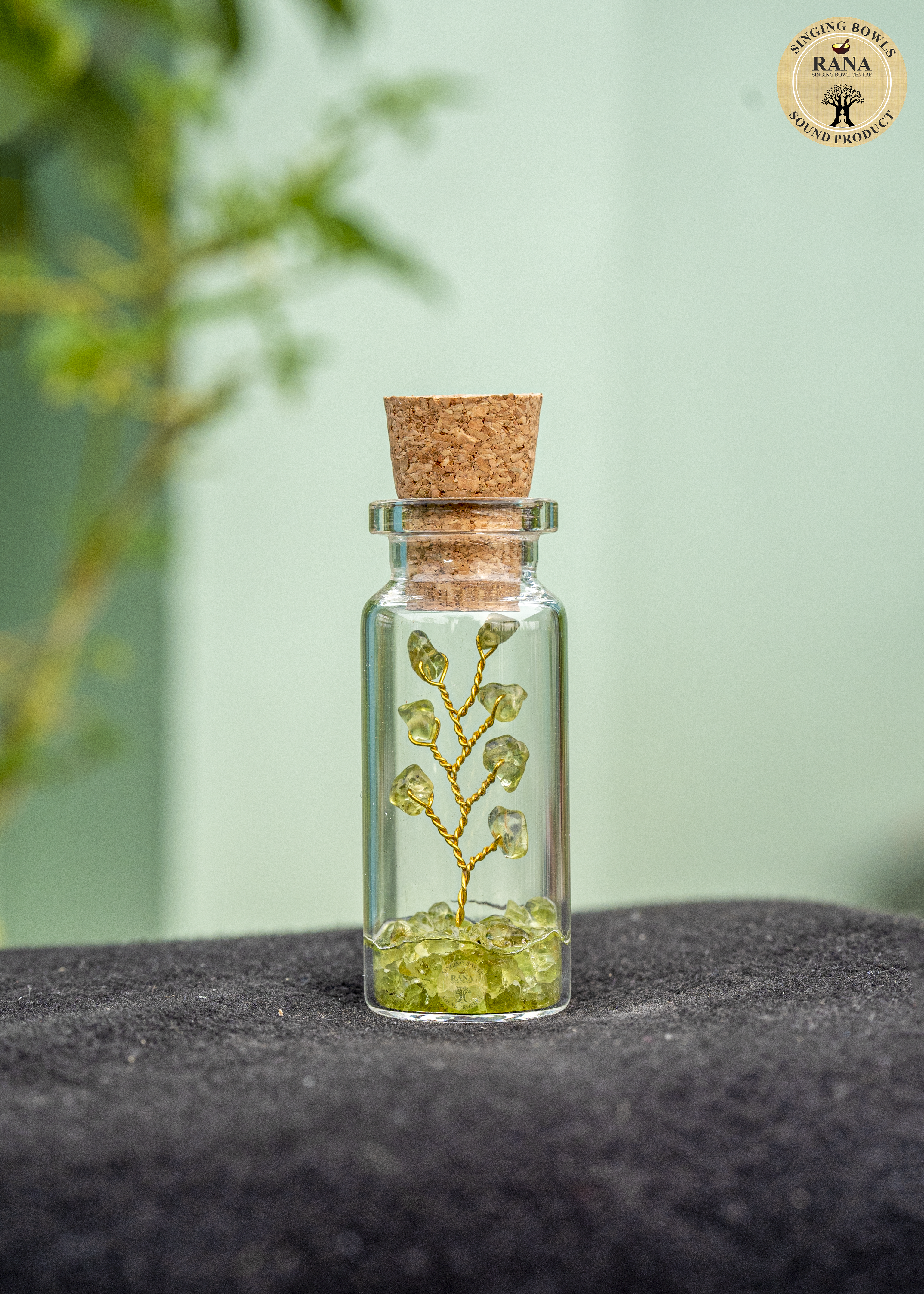 Mini Peridot Gemstone Tree in Glass Bottle with Cork Lid