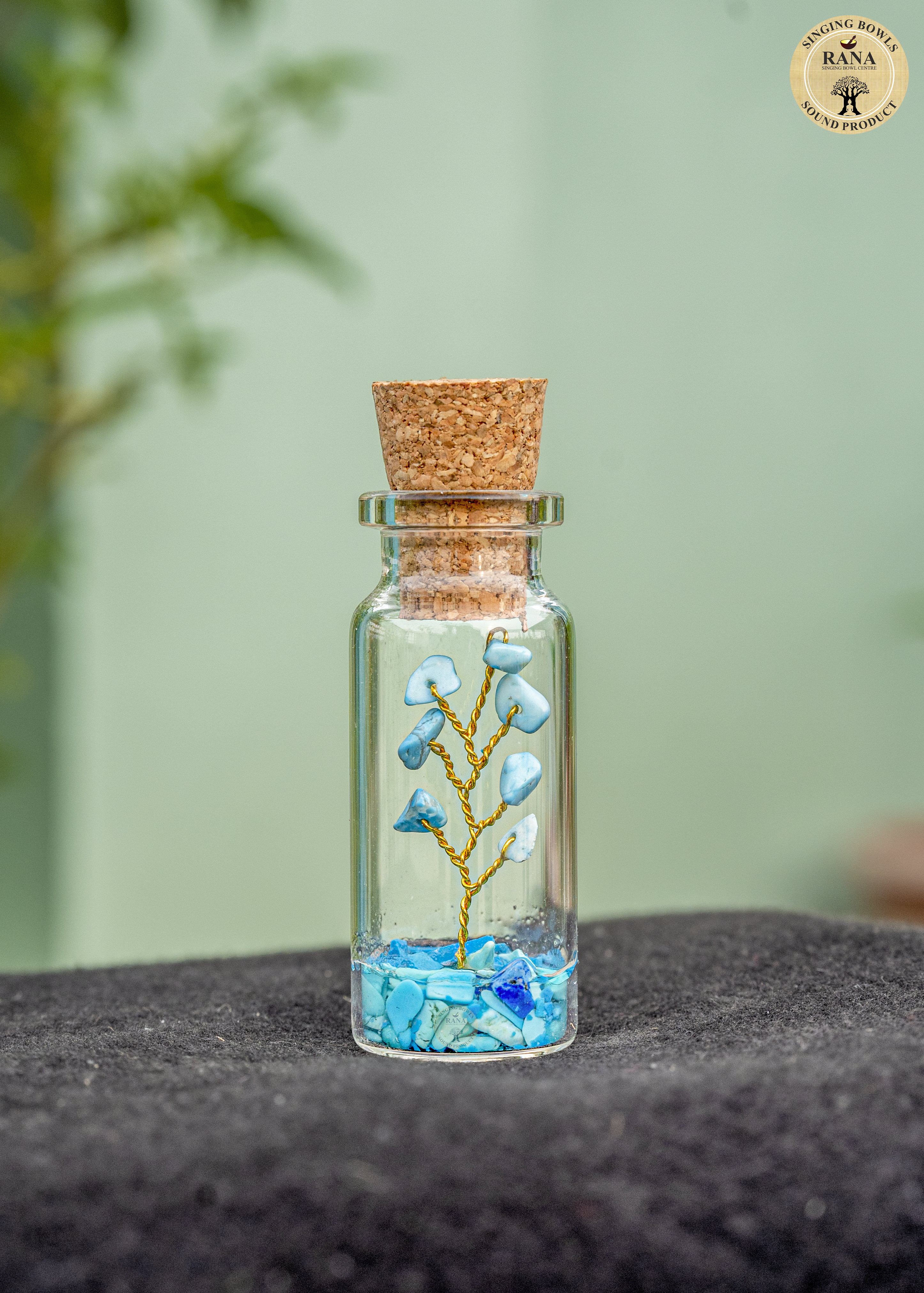 Mini Turquoise Gemstone Tree in Glass Bottle with Cork Lid