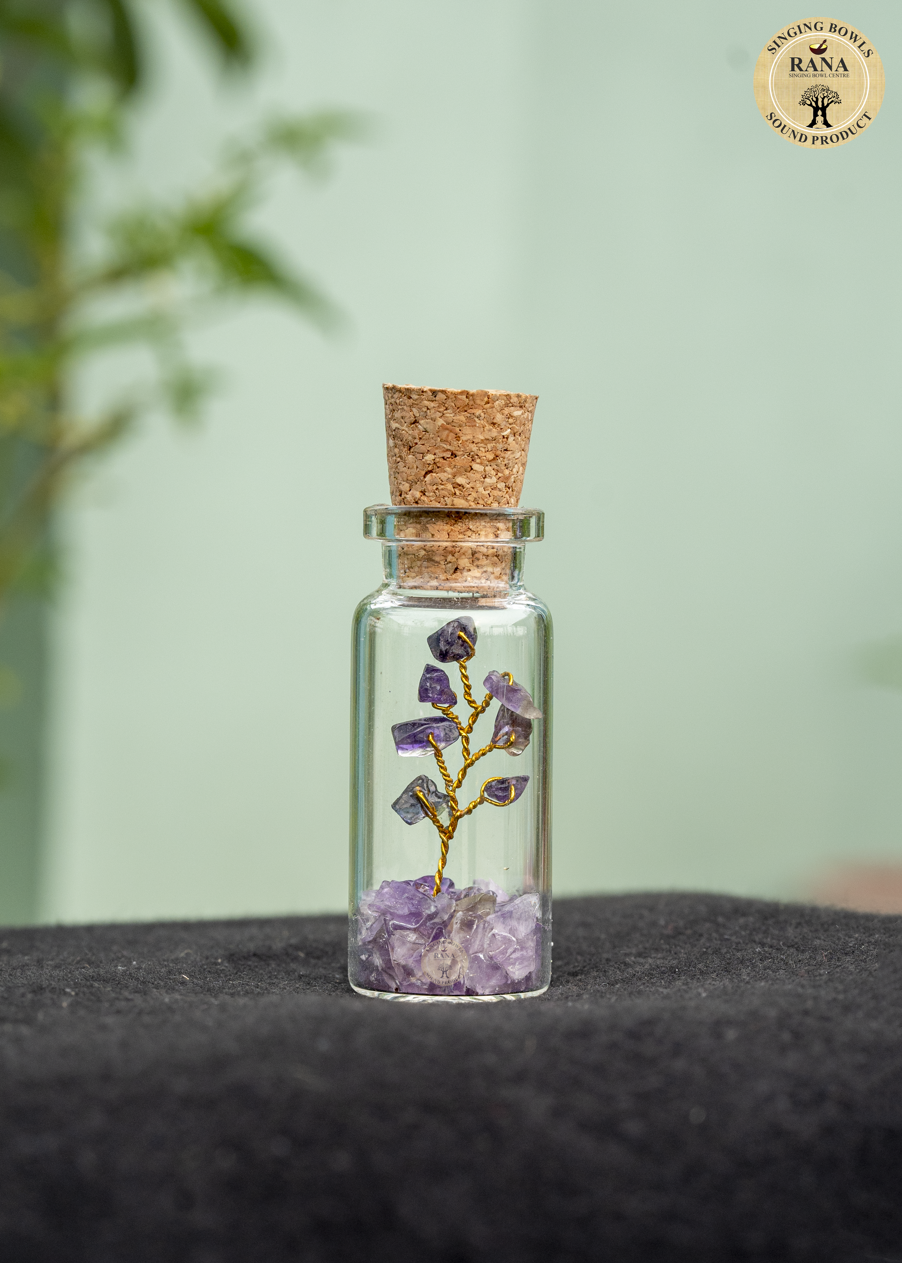 Mini Amethyst Gemstone Tree in Glass Bottle with Cork Lid
