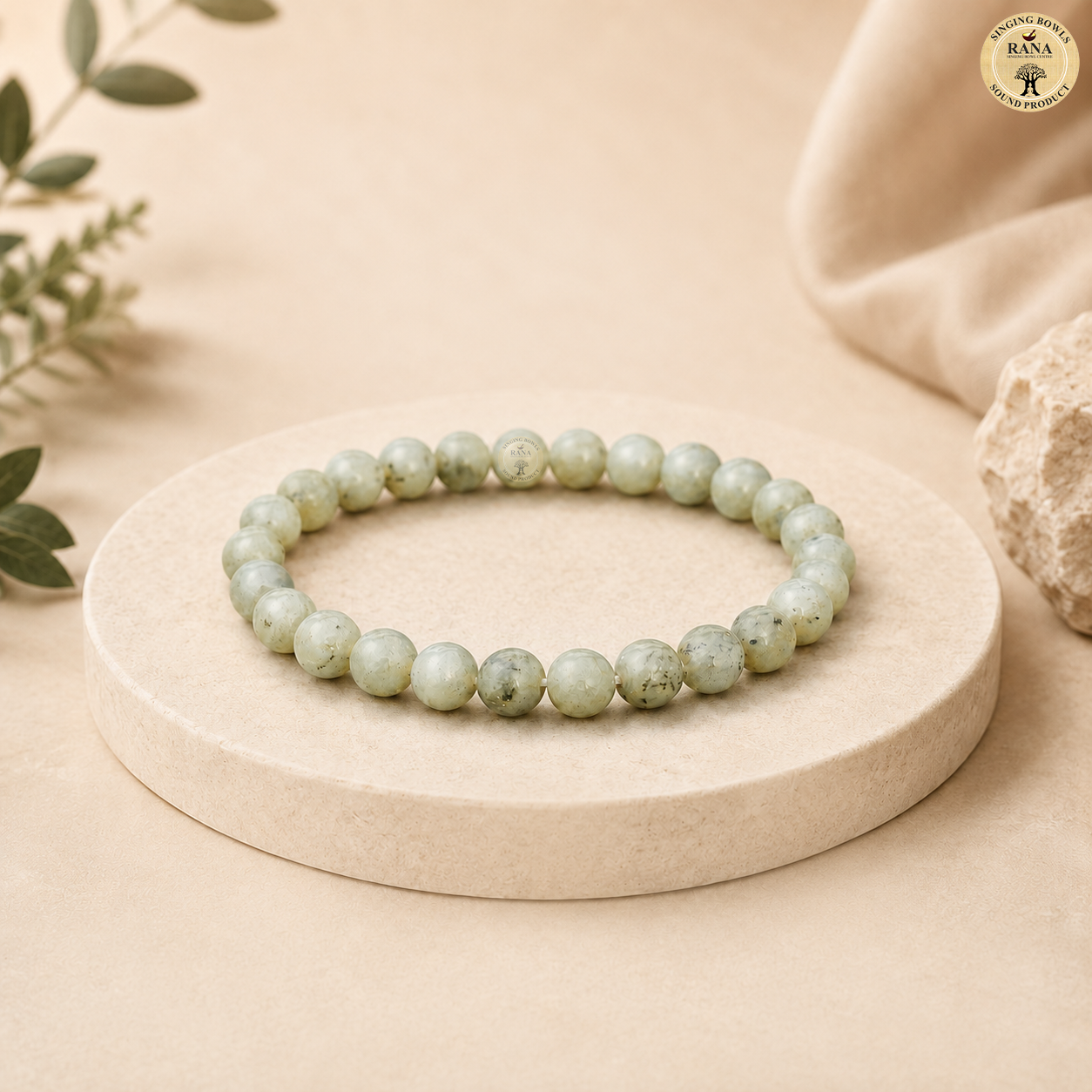 Natural Prehnite Gemstone Bead Bracelet