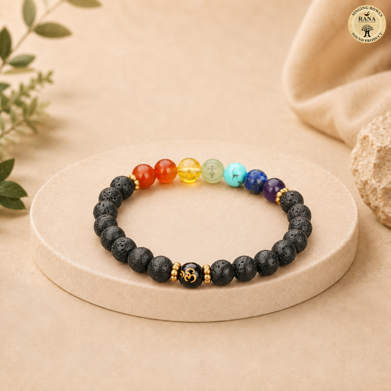 7 Chakra Lava Stone Om Energy Bracelet