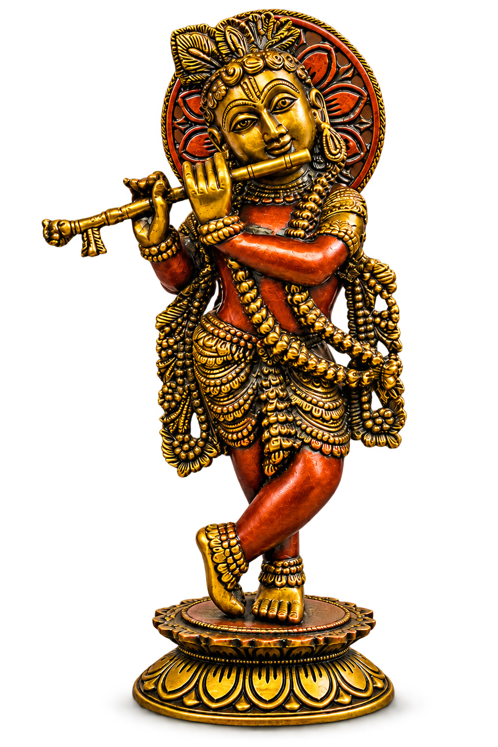 Brass Flute Krishna Statue