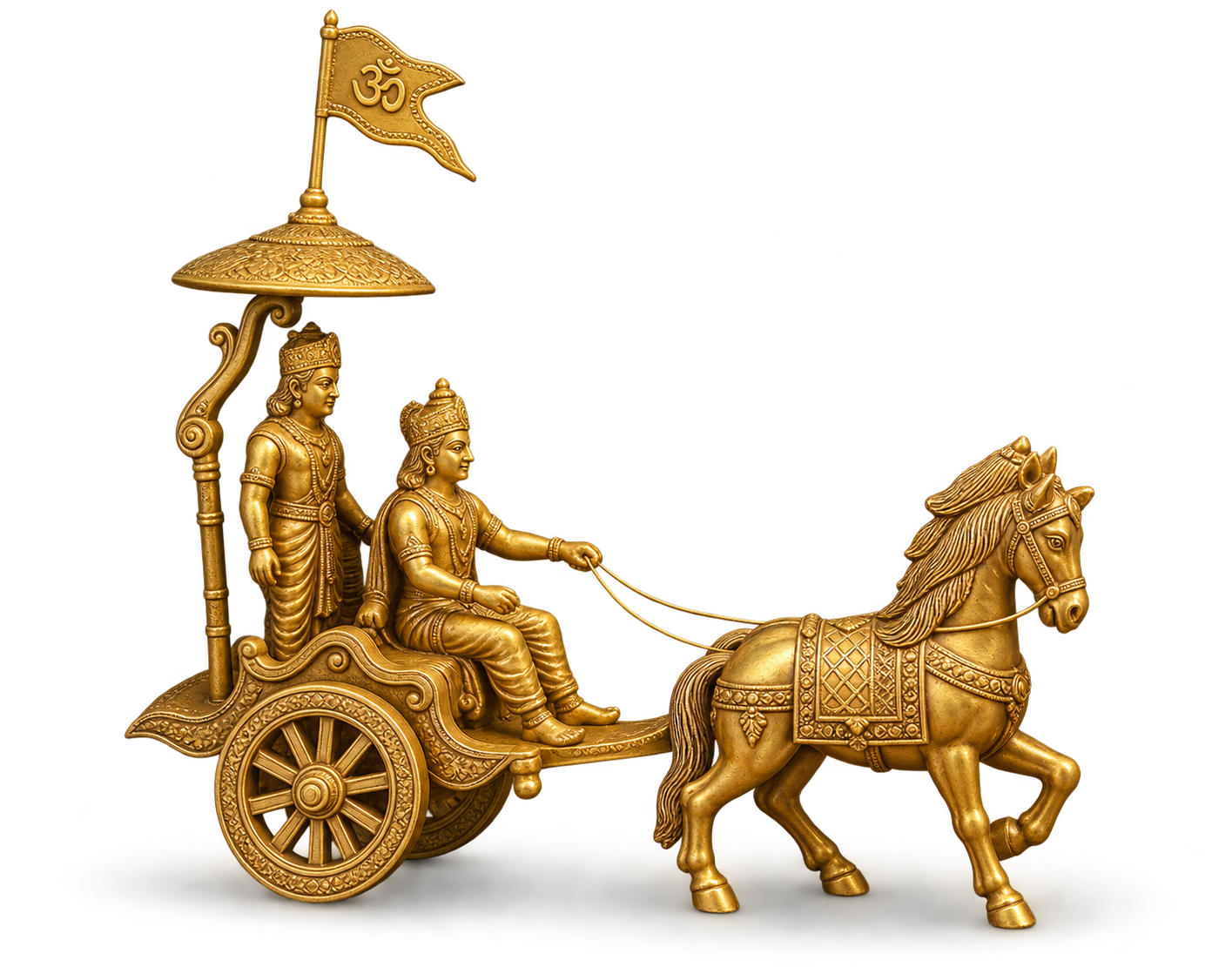 Brass Krishna Arjuna Chariot Statue