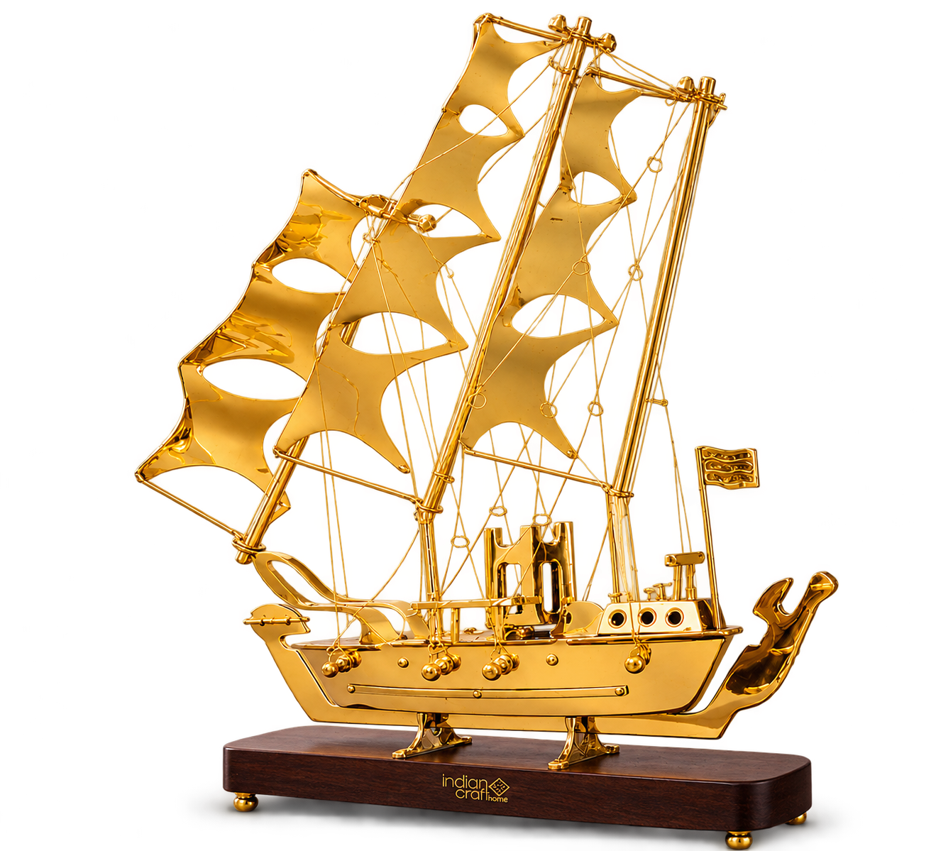 Brass Ship with Wooden Base