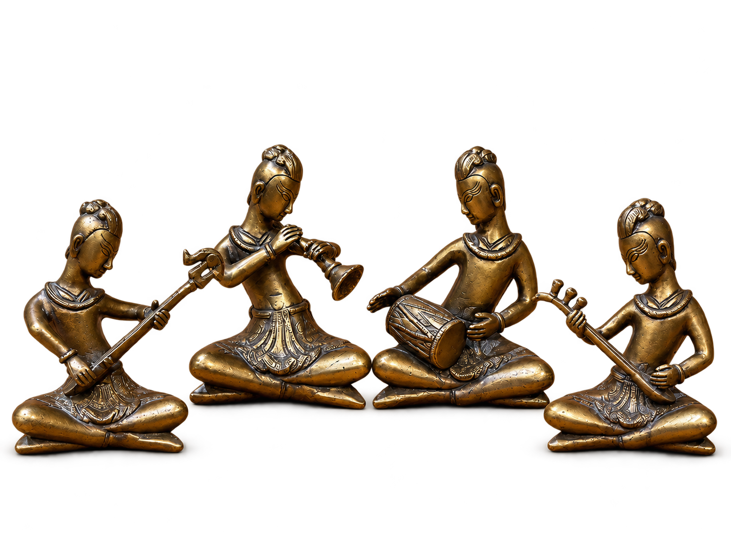 Brass Indian Musician Figurine Set
