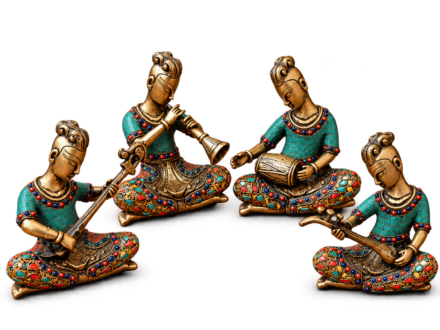 Gemstone Inlay Brass Musician Set