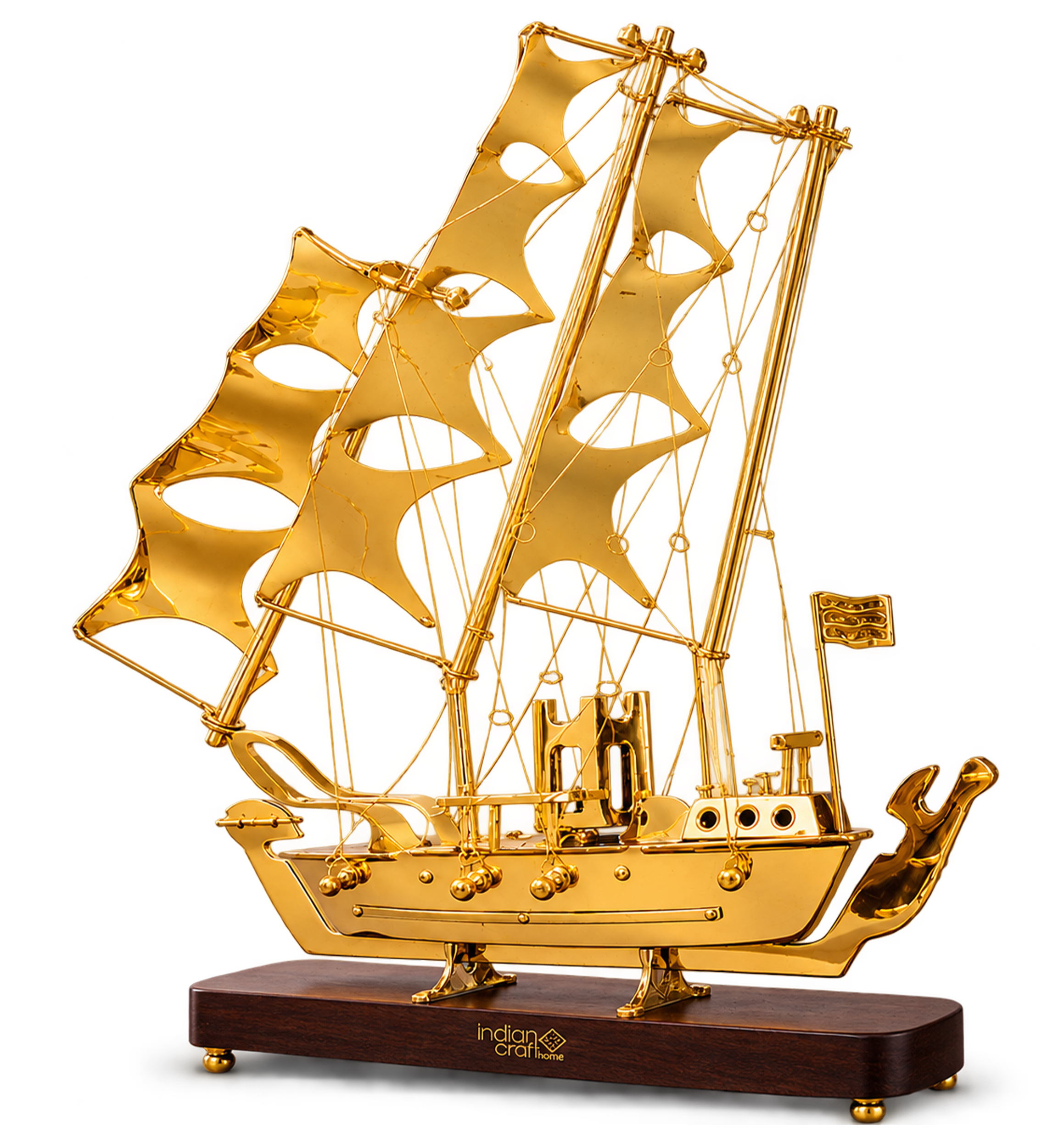 Brass Ship with Wooden Base